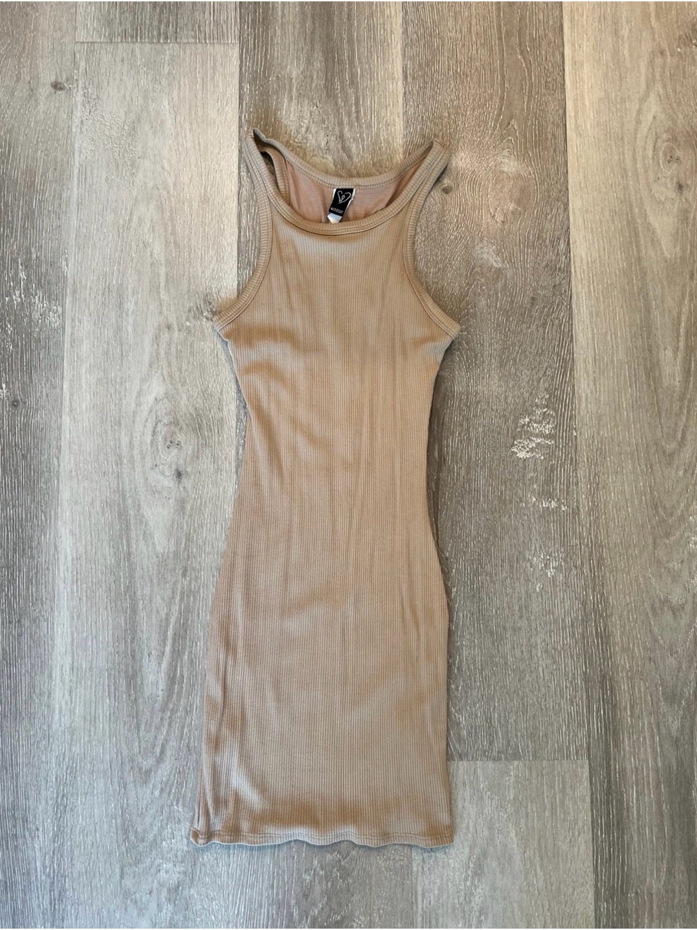 Ribbed Tank Mini Dress - Beige